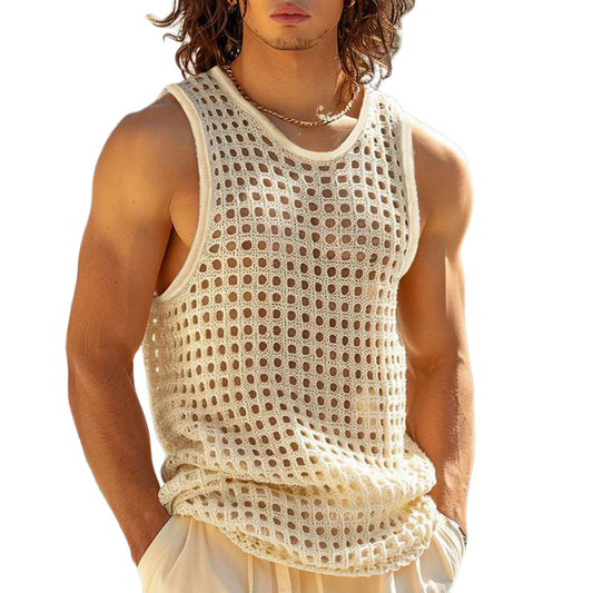 Men's Casual U-neck Hollow Mesh Loose Tank Top MTA2672C7M