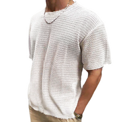 Men's Retro Casual Hollow Refreshing Round Neck Knitted Short Sleeve T-shirt MTA1917C3TO