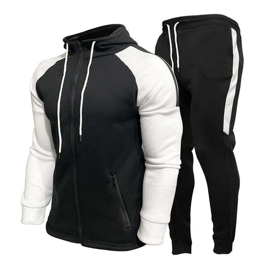 Men's Contrast Color Hooded Sweatshirt And Casual Pants Set 52108336U