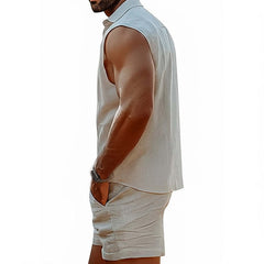 Men's Summer Cool Skin-Friendly Casual Cotton And Linen Sleeveless Set MTA2618C4U