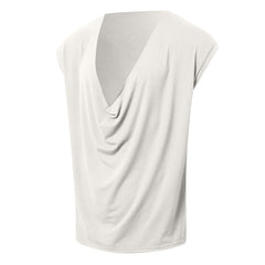 Men's Casual V Neck Cotton Draped Pleated Loose Tank Top MTA3128C5M