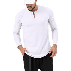 Men's Casual Cotton Blend Henley Neck Slim Fit Long Sleeve T-Shirt 19519557M