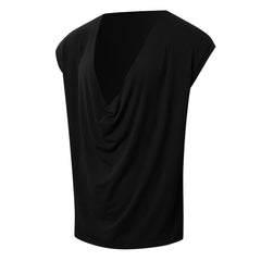 Men's Casual V Neck Cotton Draped Pleated Loose Tank Top MTA3128C5M