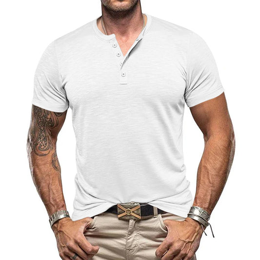 Men's Classic American Vintage Henley Collar Suede Short Sleeve T-Shirt 18517480K