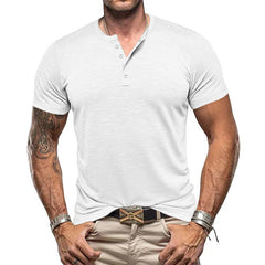 Men's Classic American Vintage Henley Collar Suede Short Sleeve T-Shirt 18517480K