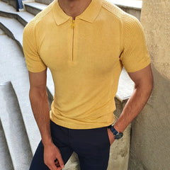 Men's Fashion Casual Bright Color Polo Collar Knitted Short-sleeved T-shirt MTA0996D0K