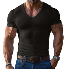 Men's Solid Color V-neck Short-sleeved T-shirt 97583947X