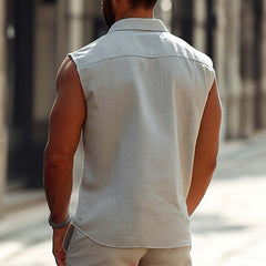 Men's Summer Cool Skin-Friendly Casual Cotton And Linen Sleeveless Set MTA2618C4U