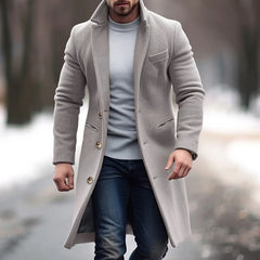 Classic Men's Longline Coat with Gold Button Accents