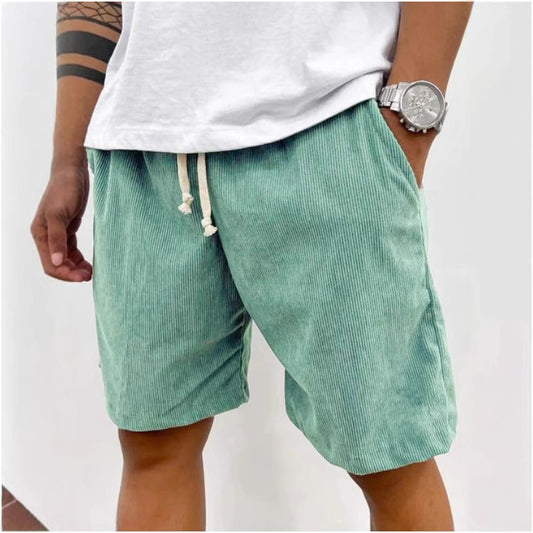 Men's Casual Corduroy Shorts with Adjustable Drawstring for Summer and Spring