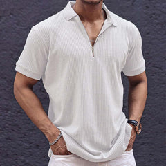 Men's Retro Casual Solid Color Zipper Neck Short Sleeve T-Shirt MTA1978C6TO