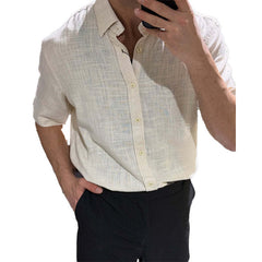 Men's Cotton And Linen Short Sleeve Casual Lapel Shirt MTA1803C9X