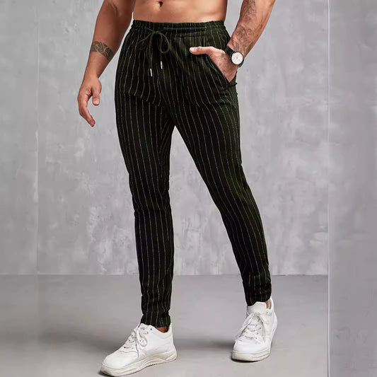 Men's Stylish Striped Jogger Pants With Adjustable Drawstring For Casual Wear