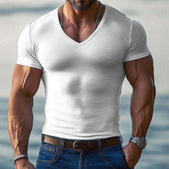 Men's Solid Color V-neck Short-sleeved T-shirt 97583947X