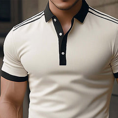 Men's Summer Comfortable Light Khaki Polo Neck Short Sleeve T-Shirt MTA3155C7U