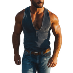 Men's Fashion Casual Western Cowboy Style Corduroy Deep V Neck Tank Top 65675076K