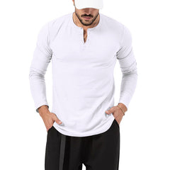 Men's Casual Cotton Blend Henley Neck Slim Fit Long Sleeve T-Shirt 19519557M