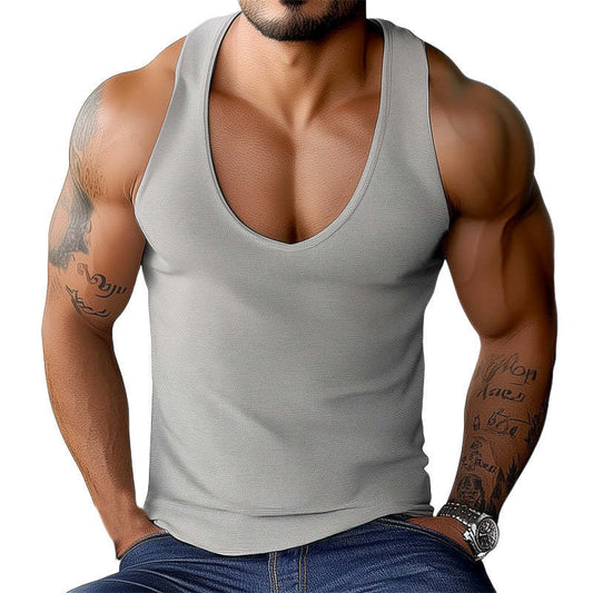 Men's Summer Basic Solid Color Deep V-Neck Tank Top MTA0779D0U