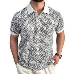 Men's Retro Casual Geometric Print Lapel Short Sleeve Polo Shirt MTA1954C7TO