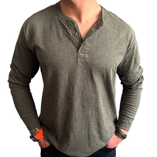 Men's Retro Casual Washed Henley Collar Long Sleeve T-Shirt MTA1735C0TO