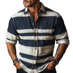 Men's Early Spring Fashion Striped Printed Long Sleeve Shirt MTA2630C6P