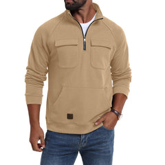Men's Casual Half-Zip Pullover with Functional Pockets - Perfect for Outdoor Adventures