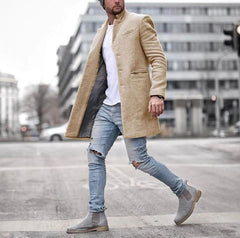 Stylish Gray Overcoat With Casual Denim Jeans Outfit