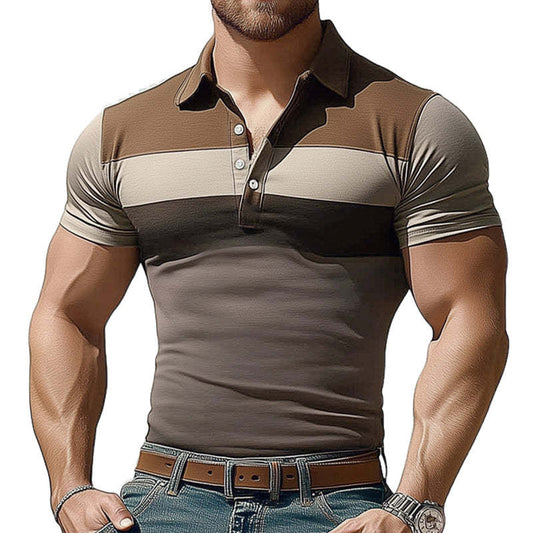 Men's Summer Comfortable Stretch Polo Neck Colorblock T-Shirt MTA0246D9U
