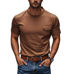 Men's Casual Cotton Round Neck Chest Pocket Slim Fit Short Sleeve T-Shirt MTA3172C1M
