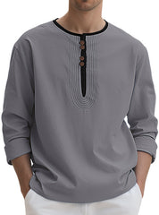 Stylish Men's Long Sleeve Henley Shirt With Unique Button Design