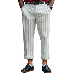 Men's Classic Retro Fashion Striped Cotton And Linen Casual Pants MTA0701D5K