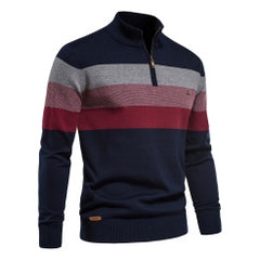 Men's Stylish Half-Zip Sweater with Bold Stripes for Casual Wear