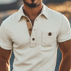 Men's Spring Fashion Casual Slim Suede Splicing Short Sleeve Polo Shirt MTA0215D0K