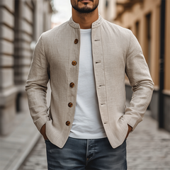 Men's Spring Retro Classic Lace Stand Collar Thin Cotton And Linen Jacket MTA2145C6K