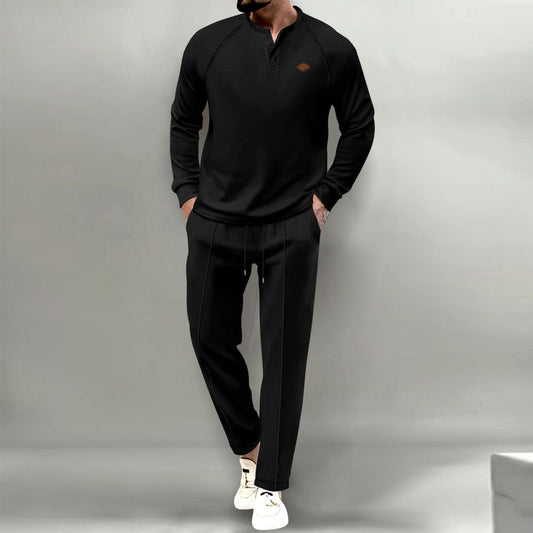 Men's Casual Henley Tracksuit Set - Perfect For Comfort And Style