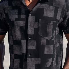 Men's Simple Printed Cotton And Linen Short-Sleeved Shirt MTA2562C5P