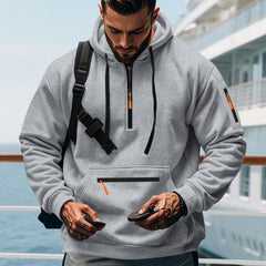 Men's Stylish Hoodie with Half-Zip Closure and Functional Pockets - Perfect for Casual Wear