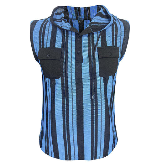 Men's Casual Striped Sleeveless Hooded Tank Top MTA0708D5X