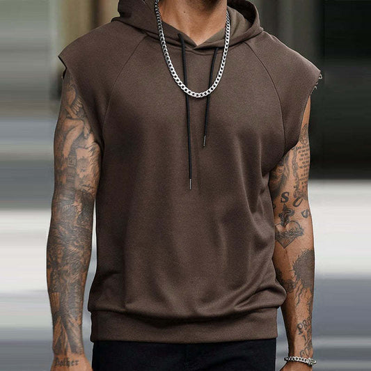 Men's Retro Casual Solid Color Sports Hooded Tank Top MTA1712C1TO