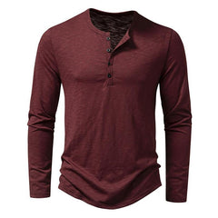 Men's Casual Henley Collar Solid Long Sleeve T-Shirt 22687327Y