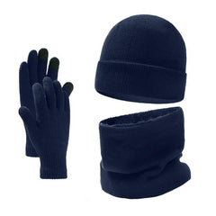 Men's Winter Plus Velvet Hat Scarf Gloves Three-piece Knitted Hat 11161881K