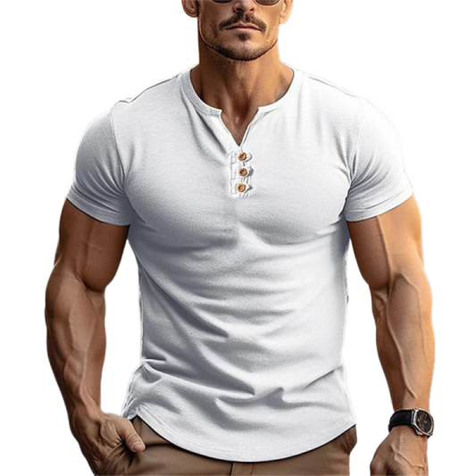 Men's Casual Cotton Henley Neck Chest Pocket Slim Fit Short Sleeve T-Shirt MTA3153C1M