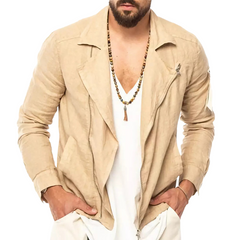 Men's Vintage Apricot Cotton And Linen Notched Lapel Jacket 39048748U