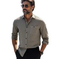 Men's Casual Skin-friendly Gray Cotton And Linen Long-sleeved Shirt 73095019U
