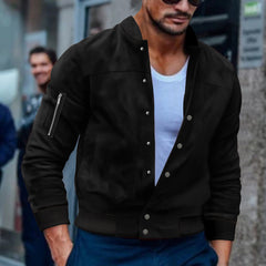 Stylish Men's Bomber Jacket with Zippered Arm Pocket and Snap Button Closure