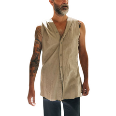 Men's Classic Retro Casual Cotton And Linen Hooded Tank Top 95632794K