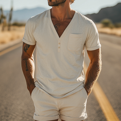 Men's Spring Fashion Casual Suede V-neck Short-sleeved T-shirt MTA0323D5K