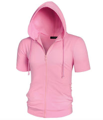 Men's Stylish Short Sleeve Hoodie with Zip-Up Design for Active Wear