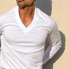 Men's Solid Color Blend V-Neck Long Sleeve T-Shirt MTA2785C7X