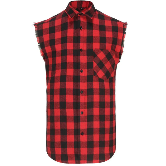 Men's Retro Tough Check Lumberjack Lapel Sleeveless Shirt MTA0753D8TO
